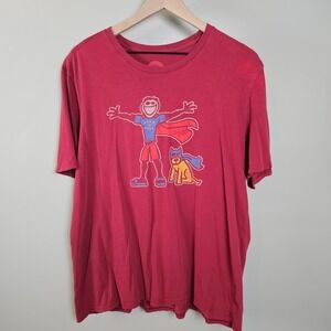 Life‎ Is Good Super Man Dad Dog Short Sleeve T-Shirt Sz L Smooth Tee Red